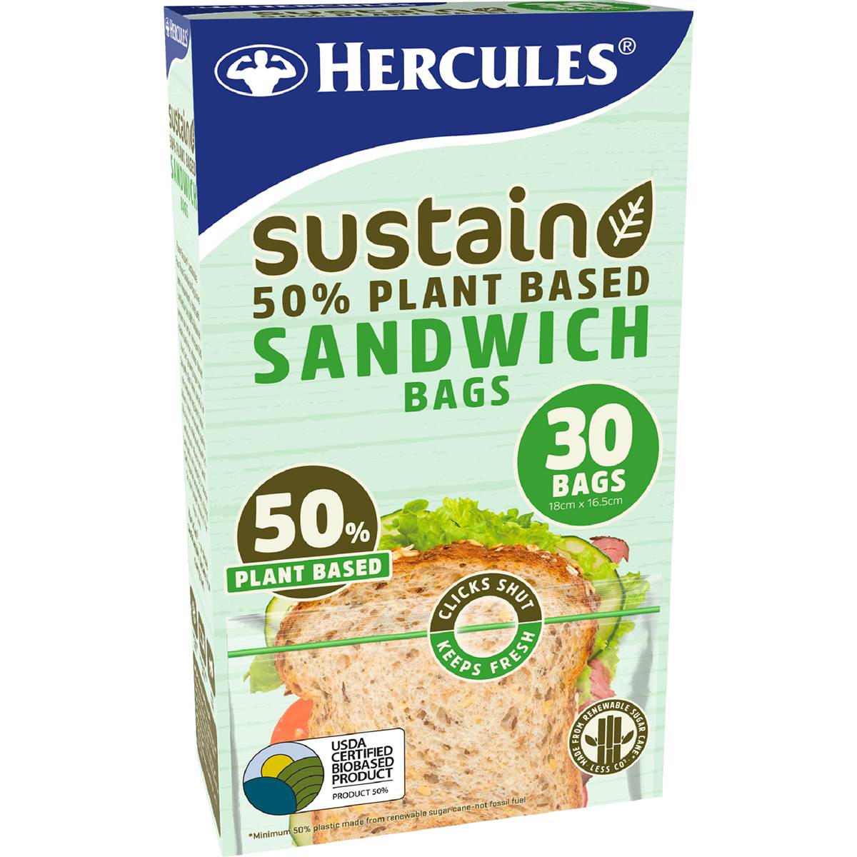 Hercules Sustain 50% Plant Based Sandwich Bags