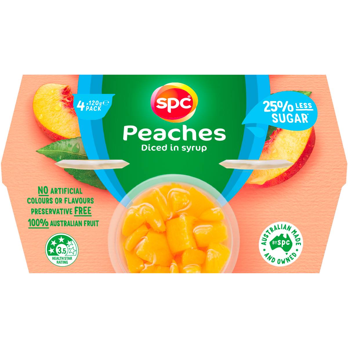 Calories in Spc Less Sugar Diced Peaches In Juice Fruit Cups