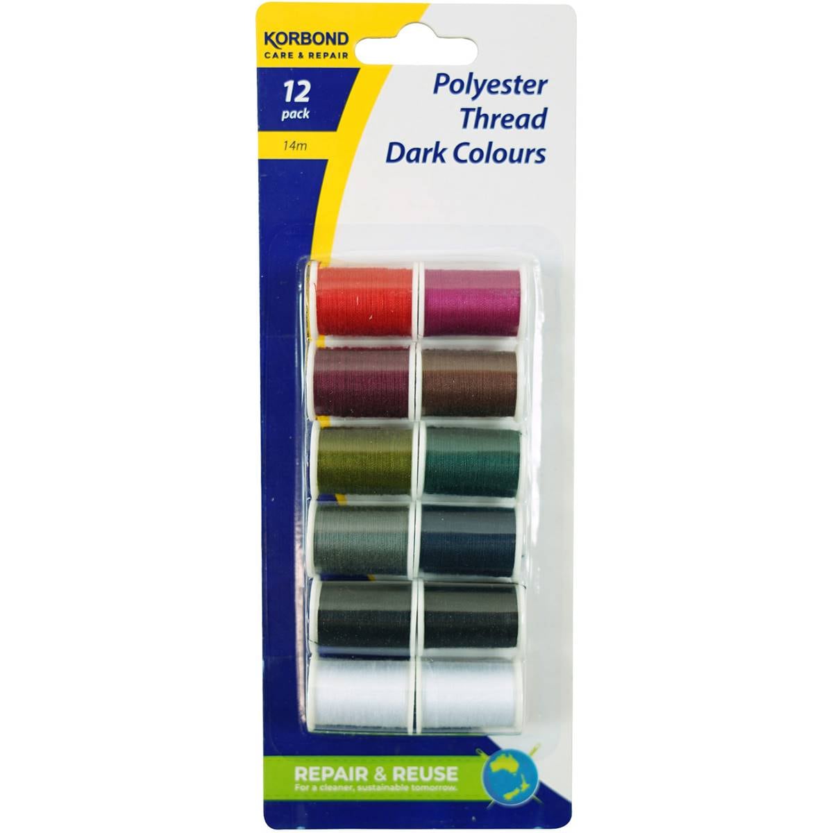Korbond Polyester Thread Dark Colours 14m