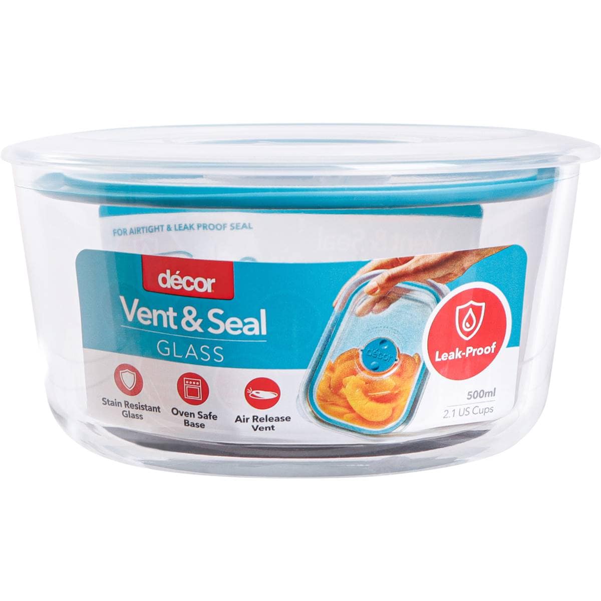 Decor Vent & Seal Glass Container Round 500mL each