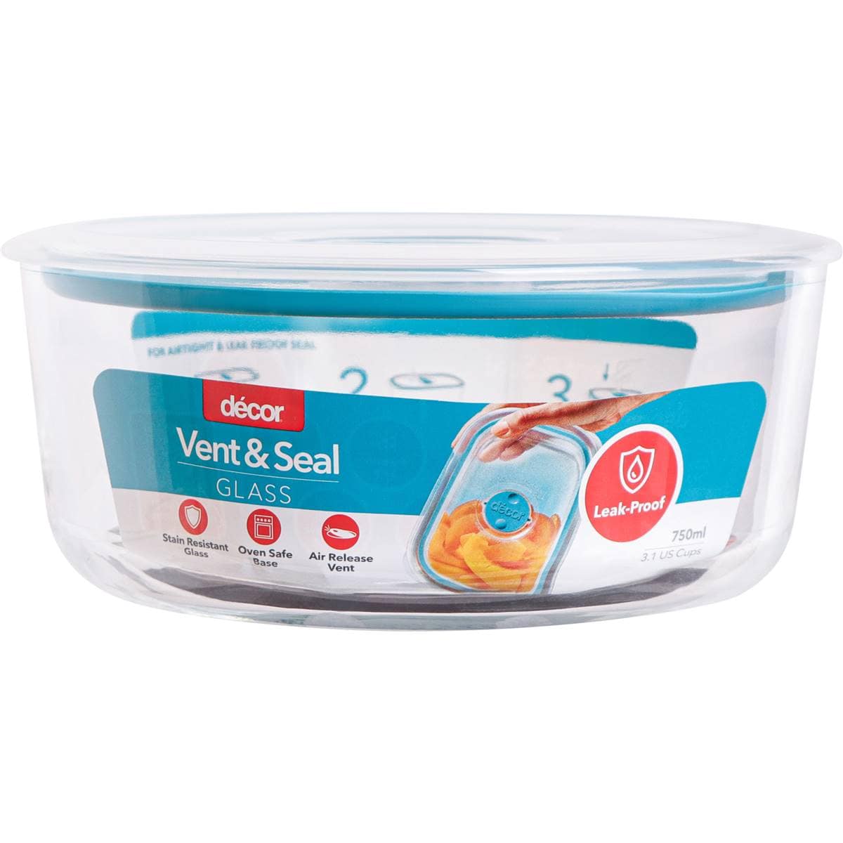 Decor Vent & Seal Glass Container Round 750mL each