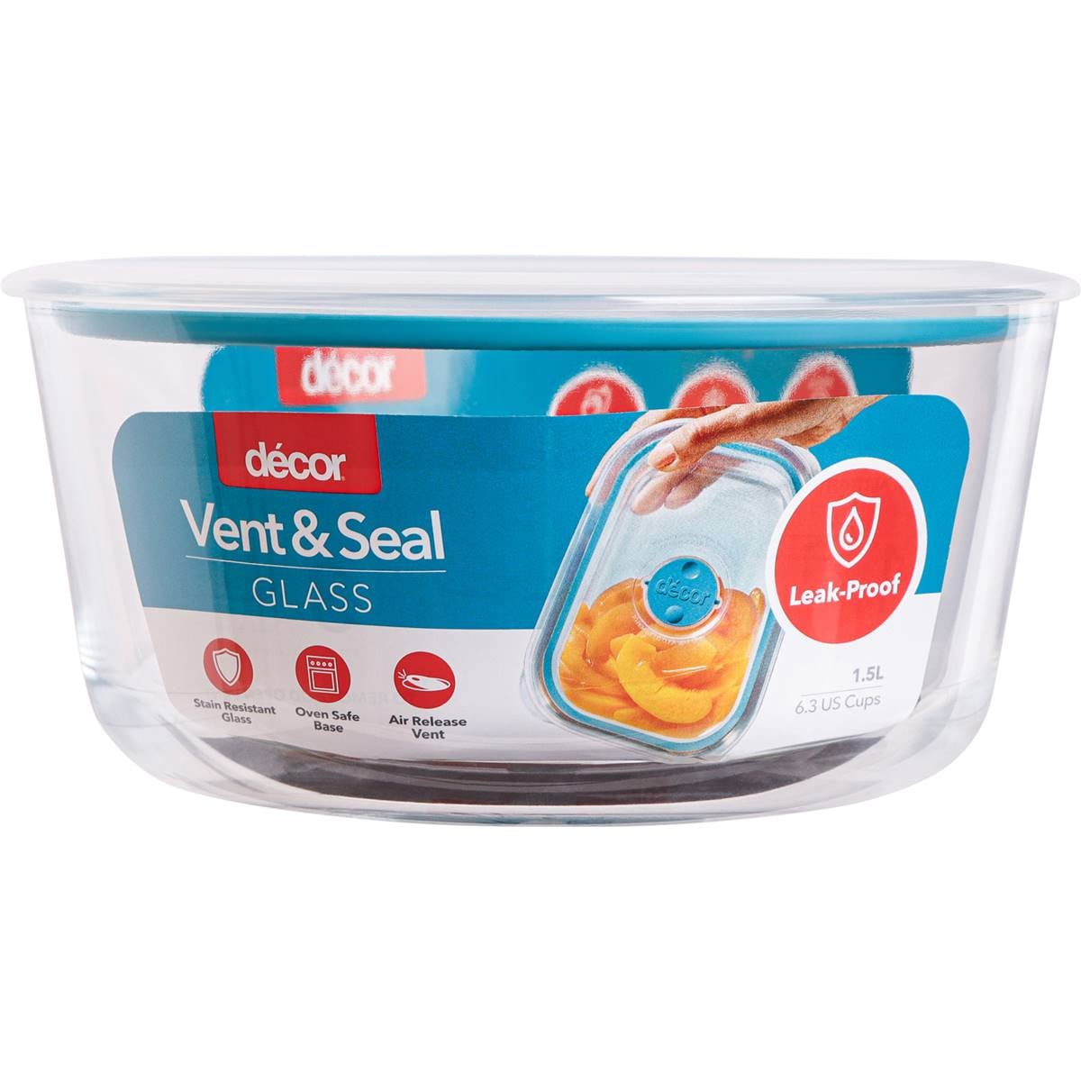 Decor Vent & Seal Glass Container Round 1.5L each