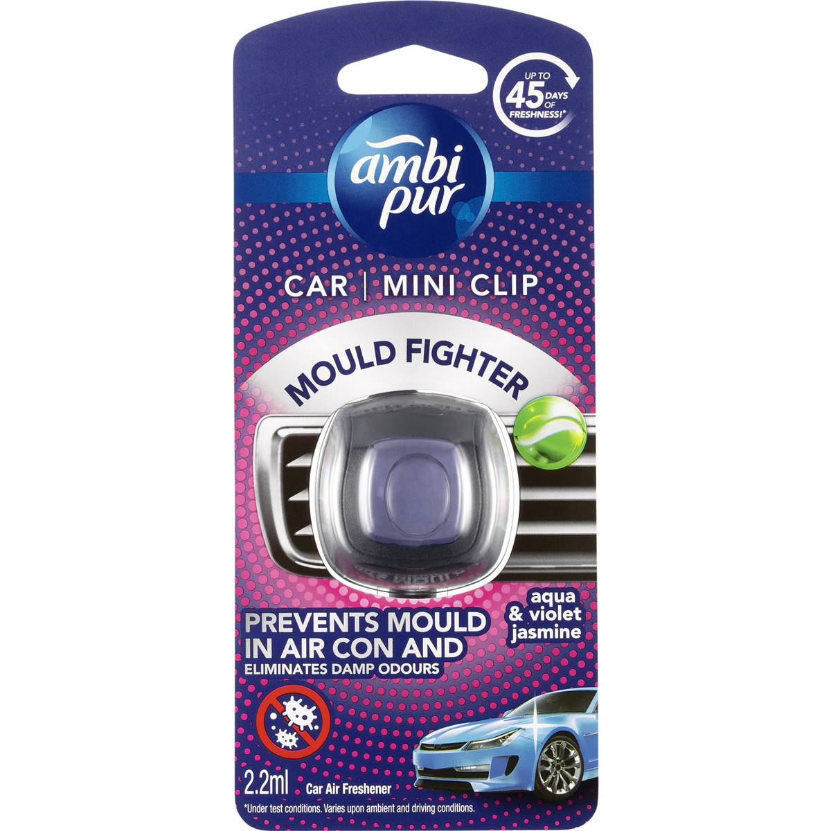 Ambi Pur Mini Clip Car Mould Fighter Aqua & Violet Jasmine each