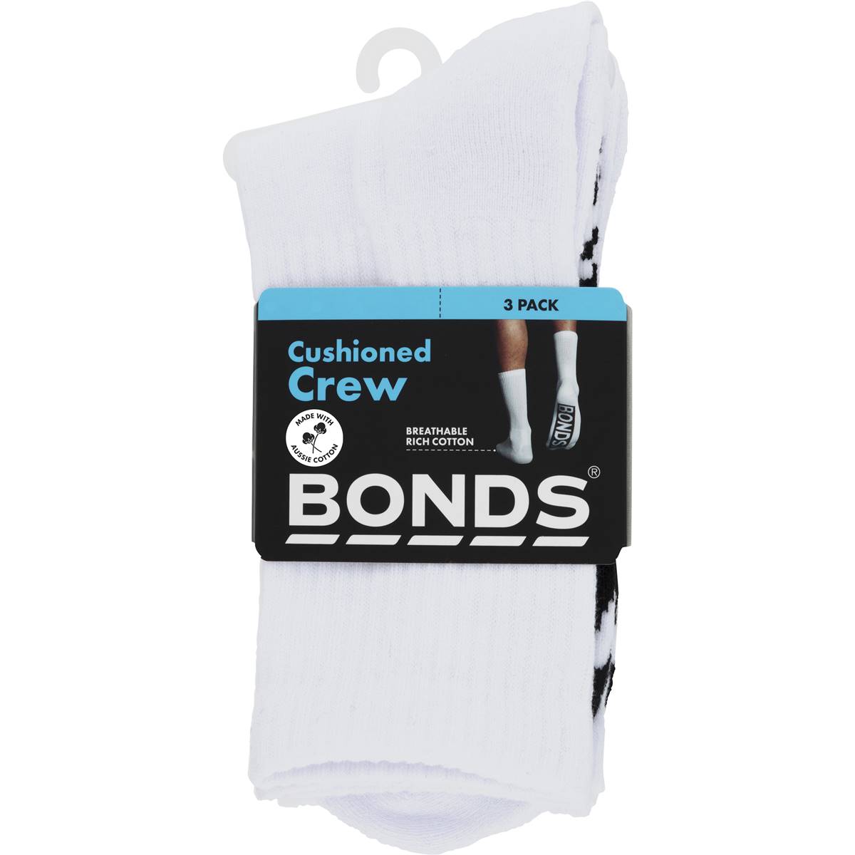 Bonds Mens Cushioned Crew Socks Size 6-10 Assorted 3 pack