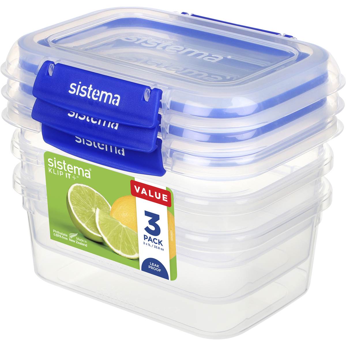 Sistema Klip It Plus Rectangle Food Container 1L x 3 pack