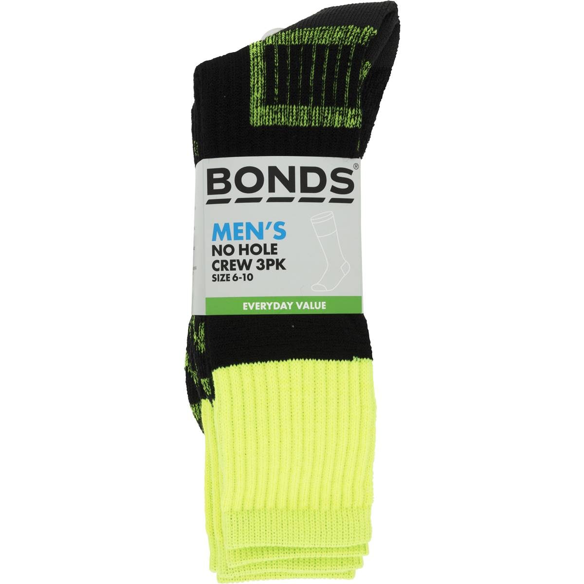 Bonds Mens No Hole Crew Socks Size 6-10 Assorted