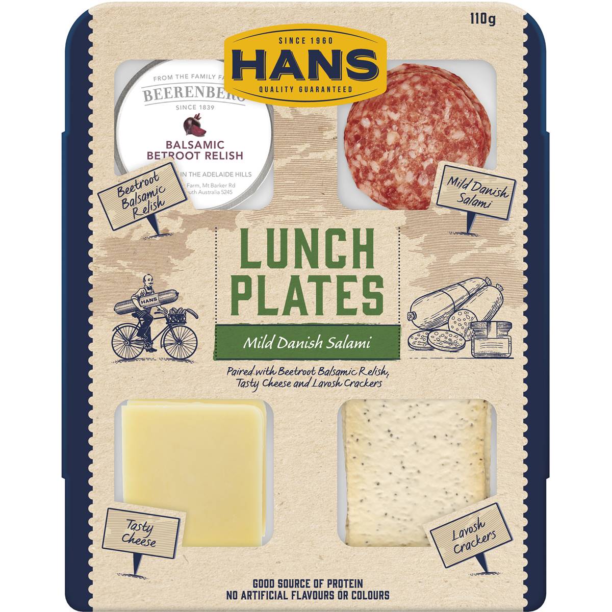 Calories in Hans Lunch Plate Mild Danish Salami & Beetroot Relish calcount