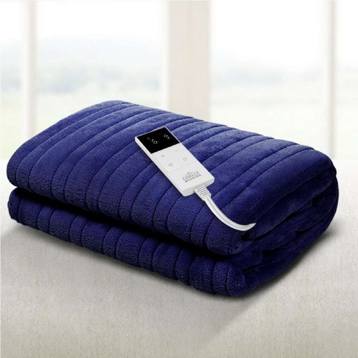 160x130cm Giselle Electric Throw Rug Heated Blanket Fleece Blue