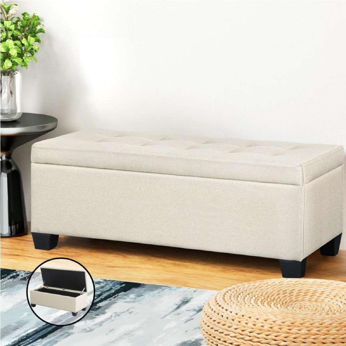 97cm Artiss Storage Ottoman Blanket Box Linen Beige