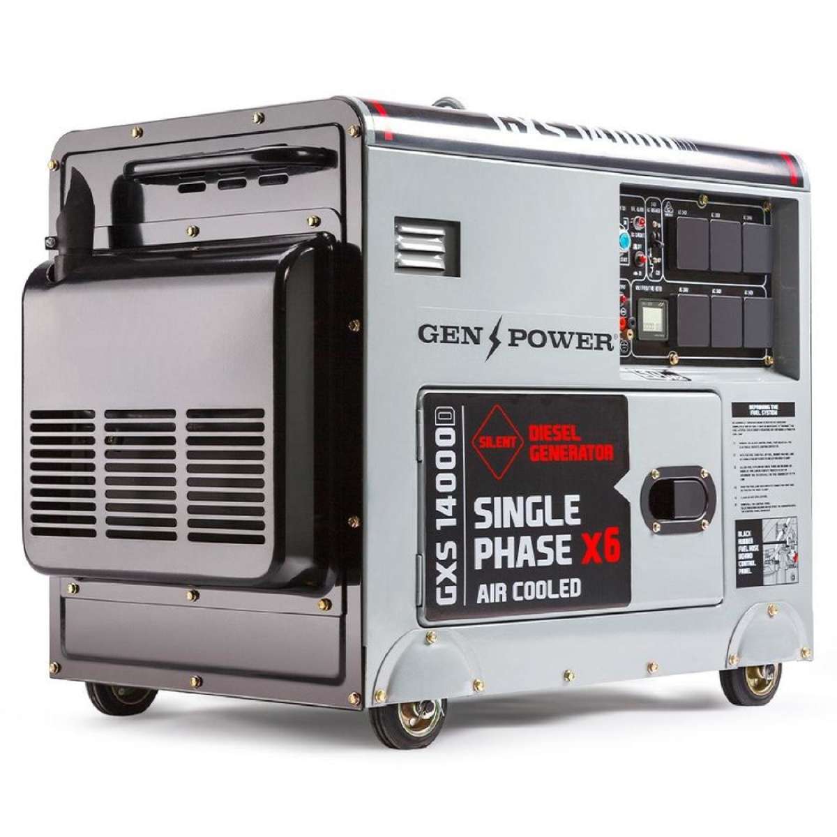 GENPOWER 8.4kW Peak 6kW Rated Commercial Diesel Generator, Electric Key Start, 6 x 15A, Single Phase
