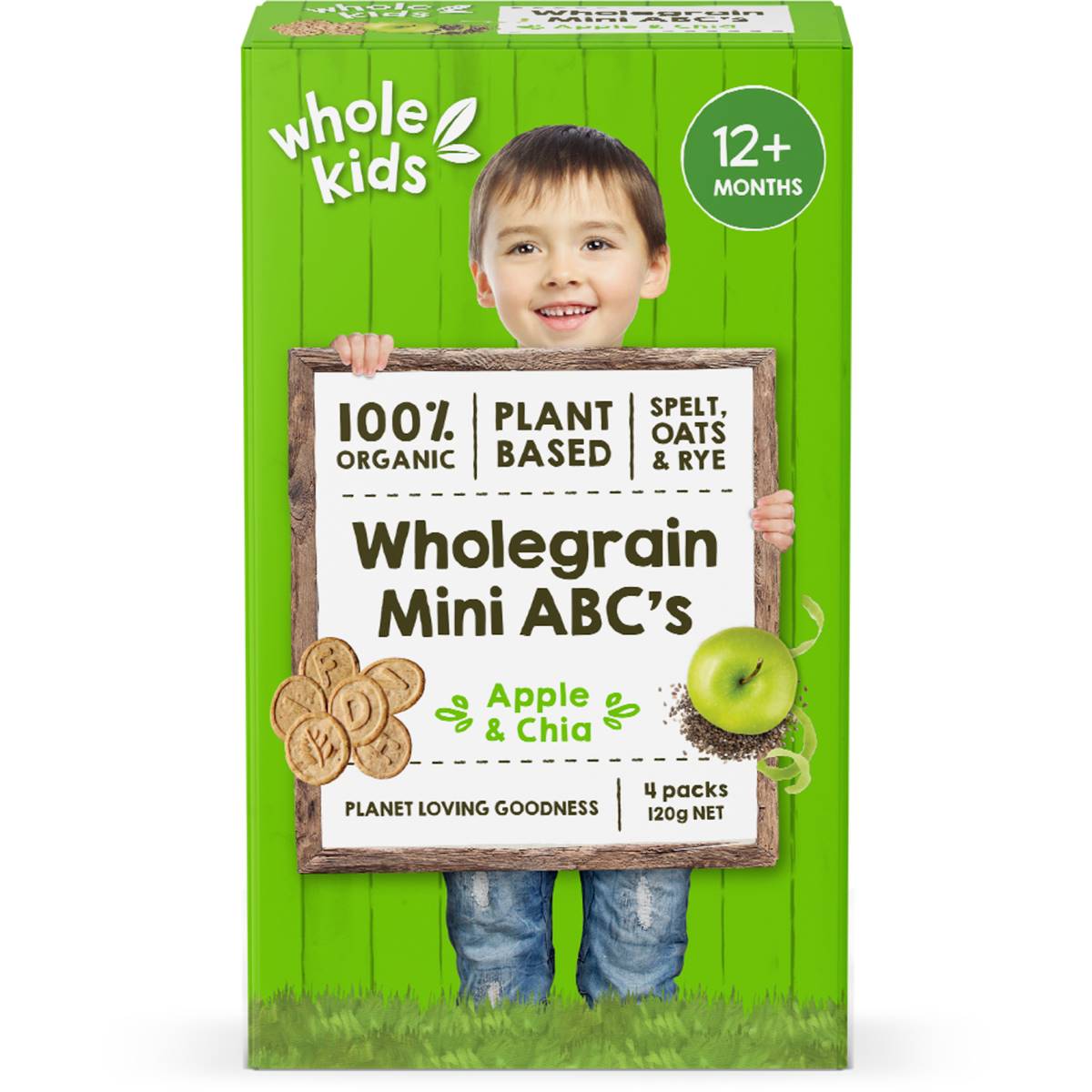 Calories in Whole Kids Organic Mini Abc Apple & Chia Biscuits Multipack