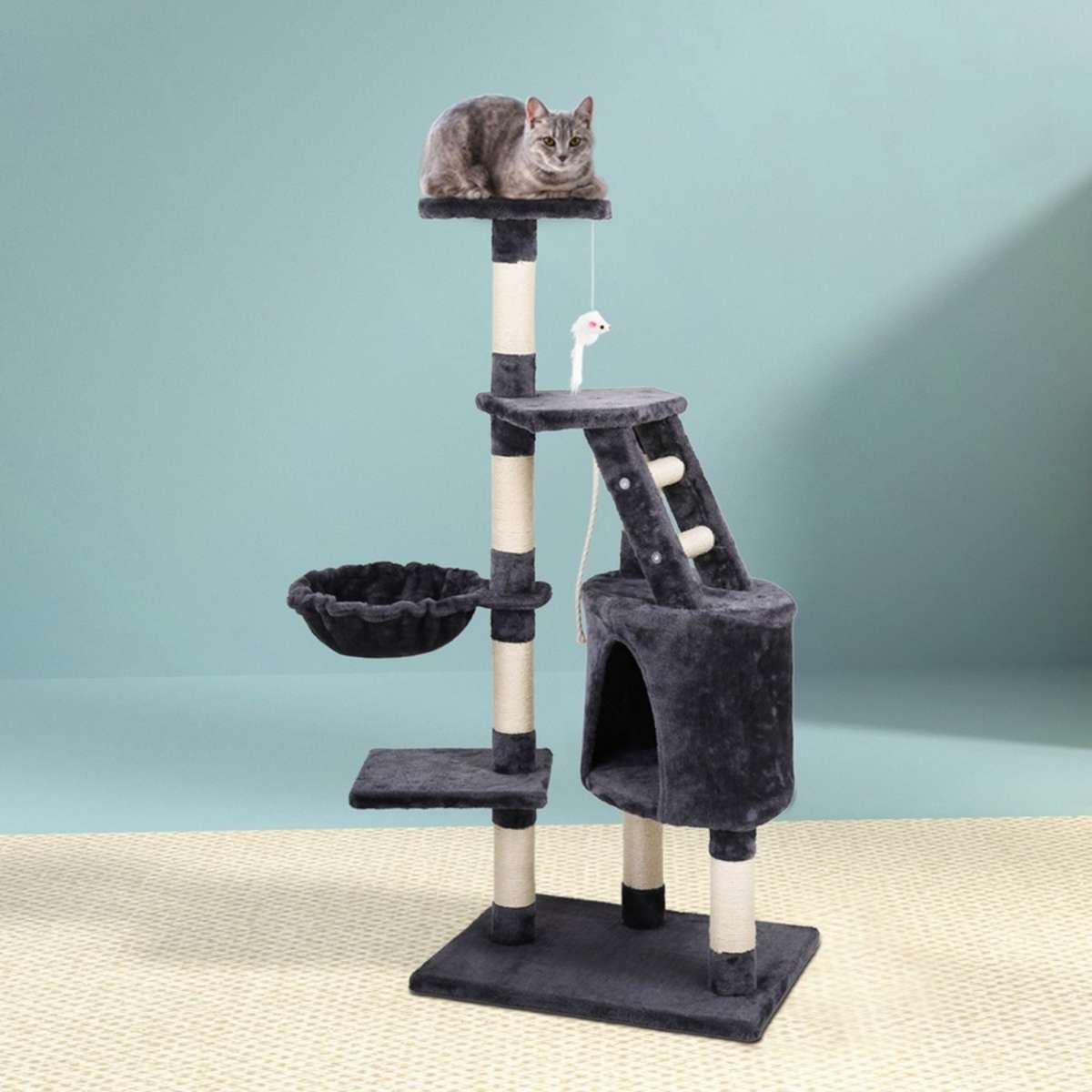 Cat Tree i.Pet Scratching Post Scratcher Wood Condo House Bed Wood Grey 120cm