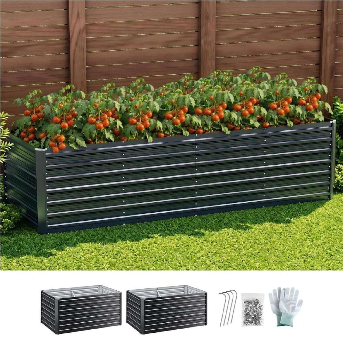 Green Fingers Raised Garden Bed Kit 2-in-1 77cm Deep Ergonomic 320x80cm Galvanised Steel Planter Box