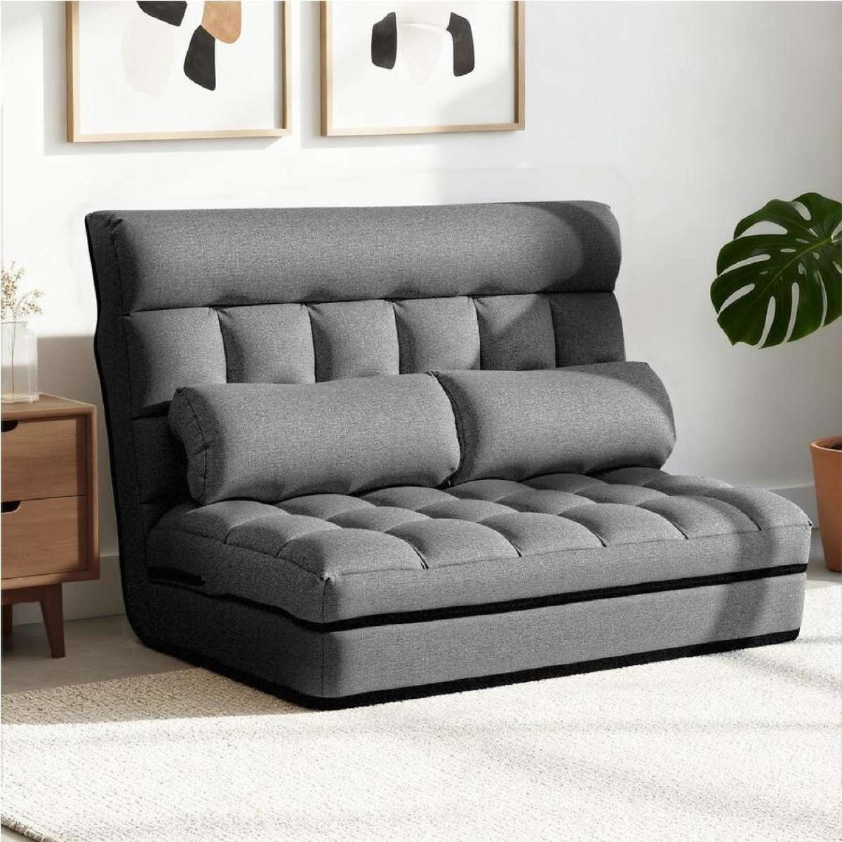 Artiss Sofa Bed Adjustable Futon Couch Cushions Flool Lounge Chair Lounger Living Room Grey