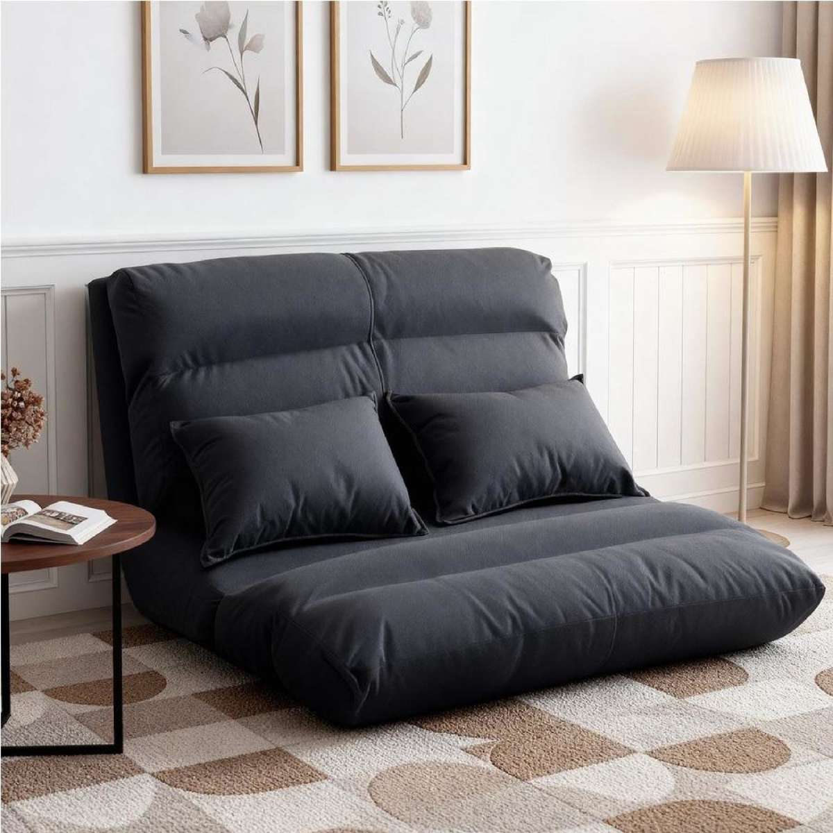 Artiss Sofa Bed 2 Seaters Floor Lounge Recliner Chair Lounger Office Living Room Bedroom Charcoal
