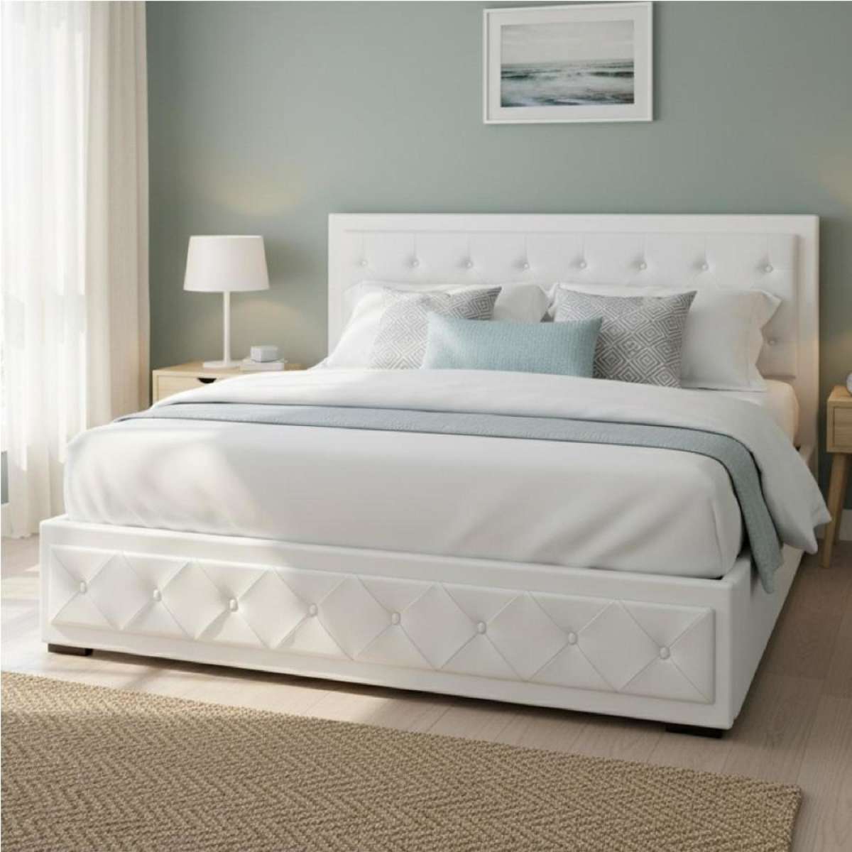 Artiss King Bed Frame Gas Lift Storage PVC Leather White TIYO