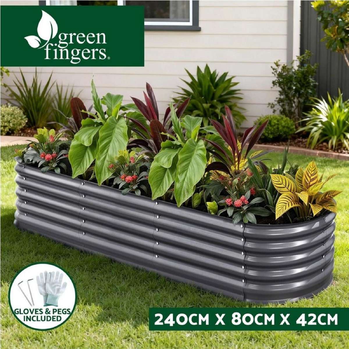 240X80X42cm Green Fingers Garden Bed Oval Planter Box Raised Container Galvanised