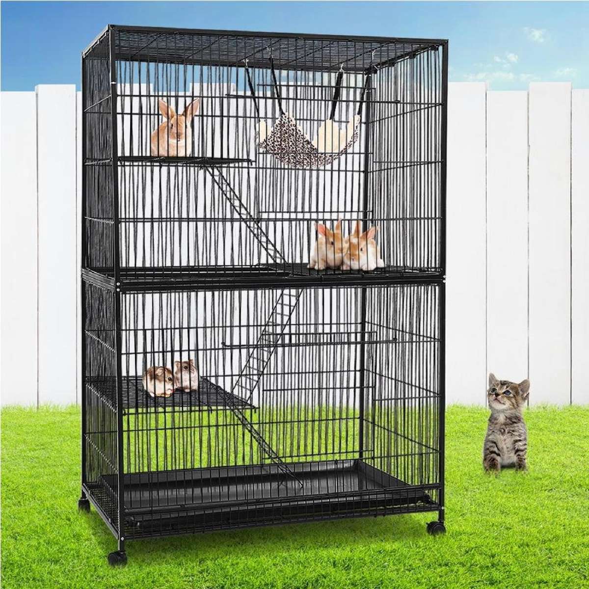 i.Pet Rabbit Cage 142cm Hutch 4 Level Bird Guinea Pig Ferret