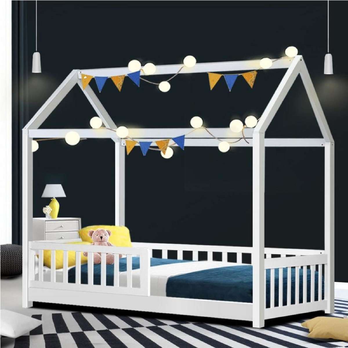 Artiss Wooden Bed Frame Kids House Frame White ROCK
