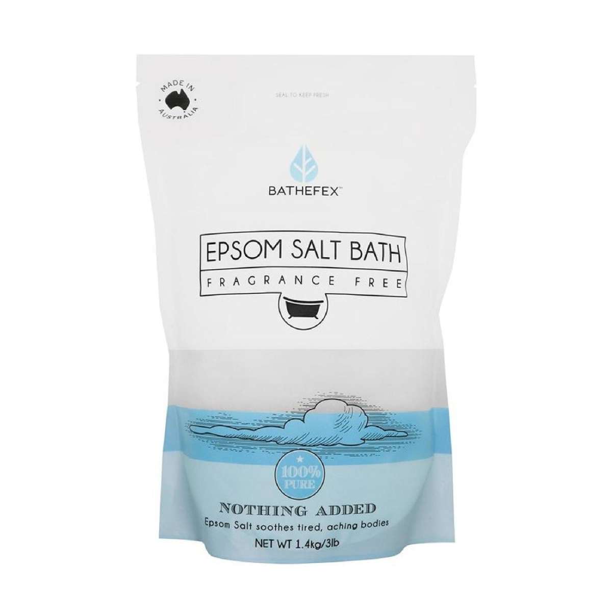 Bathefex Epsom Salt Bath Soak Fragrance Free 1.4kg Sensitive Skin Safe