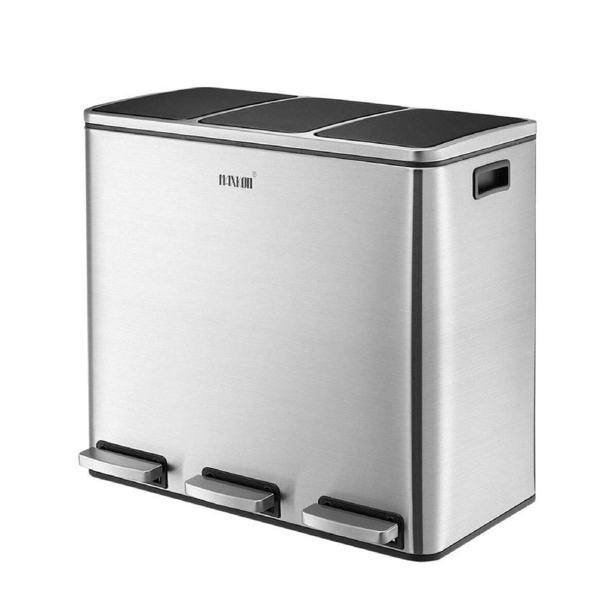 54L Rubbish Bin Pedal Recycling Trash Can Kitchen Waste Garbage Household Stepbin with Three Compartments Silver