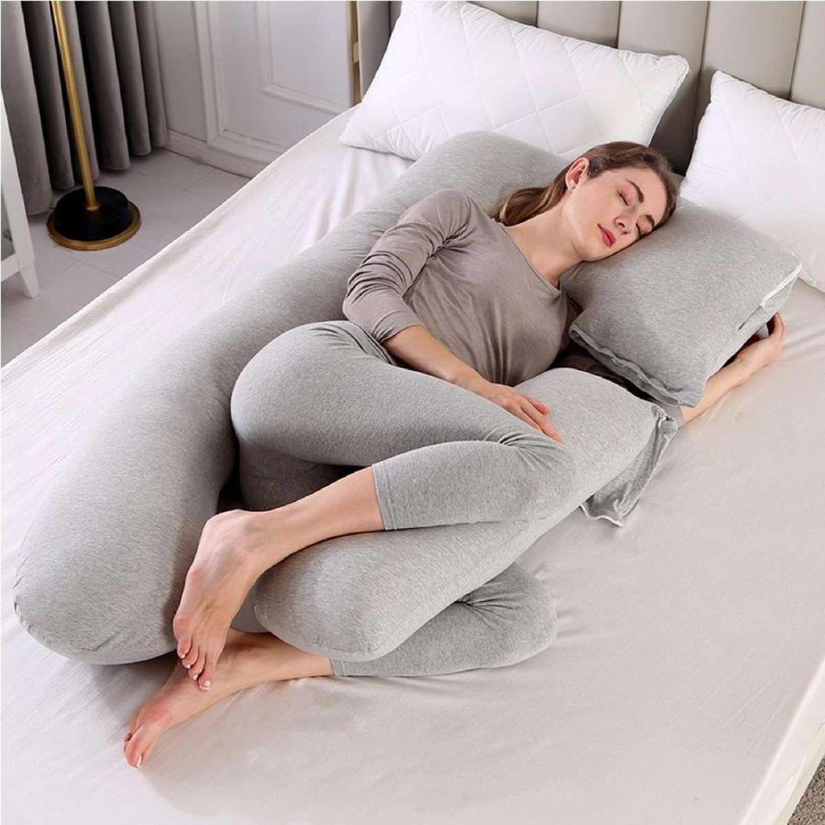 2 in 1 Maternity Pregnancy Pillow Full Body Support Nursing Pillow for Feeding Grey