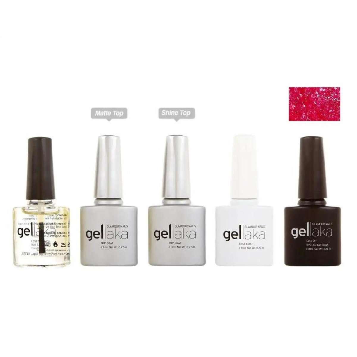 Gellaka 5-Piece Essential Gel Manicure Set with 1 Color - Glitter Red