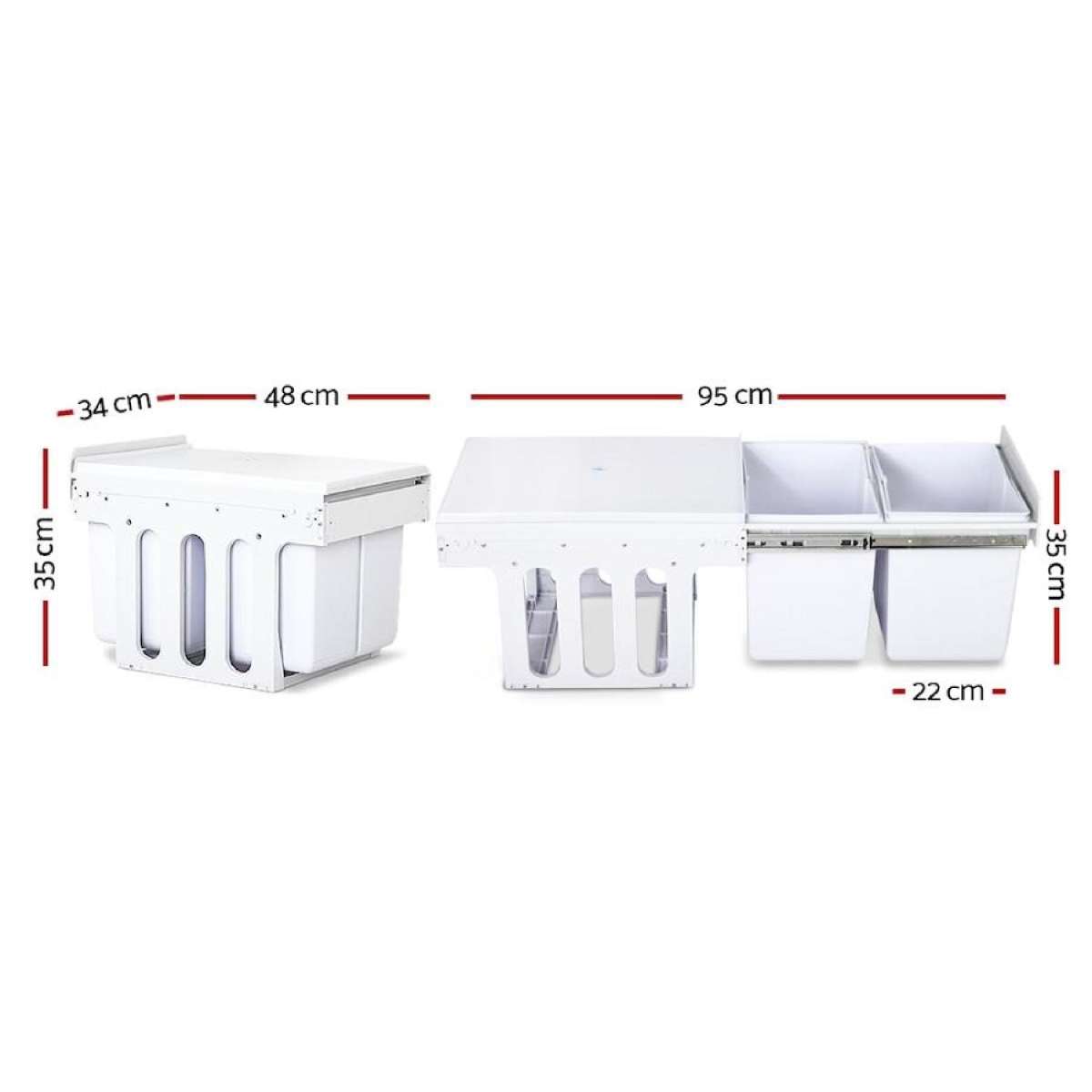 Cefito Pull Out Bin Kitchen Slide Out Rubbish Waste Basket Twin Cabinet 30L 40L 15L - White