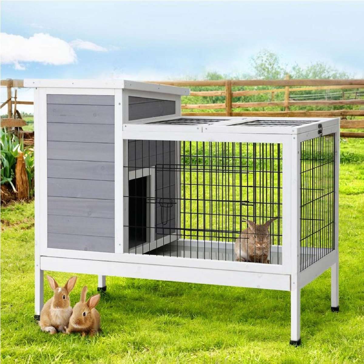 97cmx49cmx86cm i.Pet Rabbit Hutch Chicken Coop Large Run Wooden Outdoor Cage House
