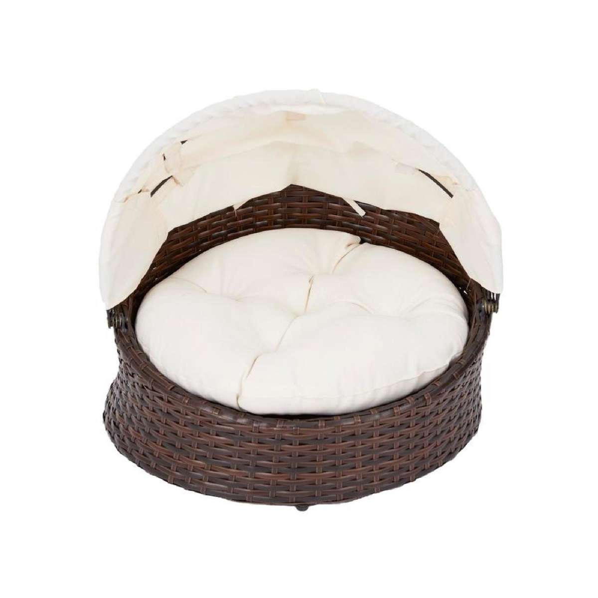 Teamson Pets Clotho Outdoor Resin Wicker Canopy Pet Daybed for Cat or Small Dog