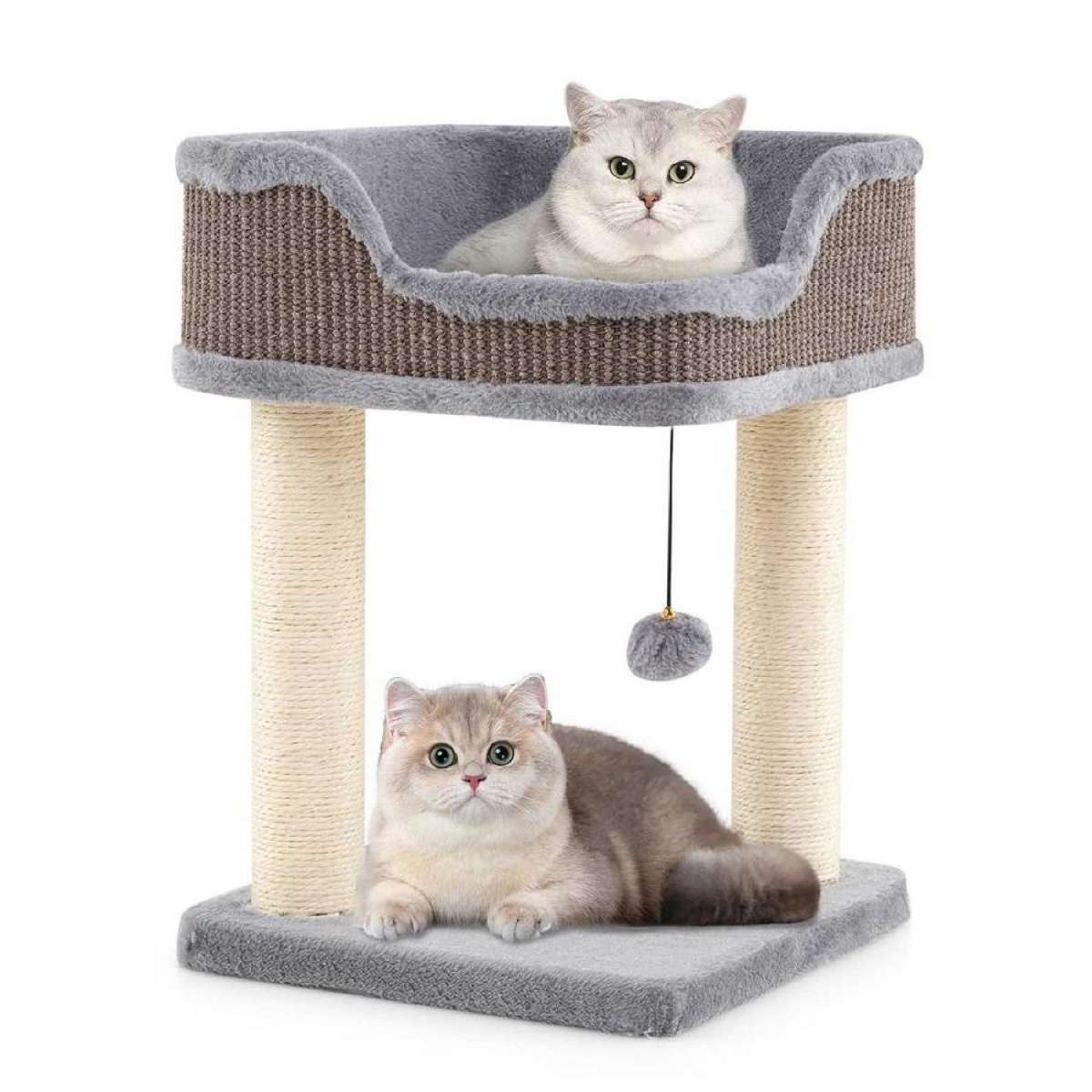 Costway Wood Cat Tree Cat Tower Plush Kitten Condo House Bed Sisal Scratching Posts 51cm Grey