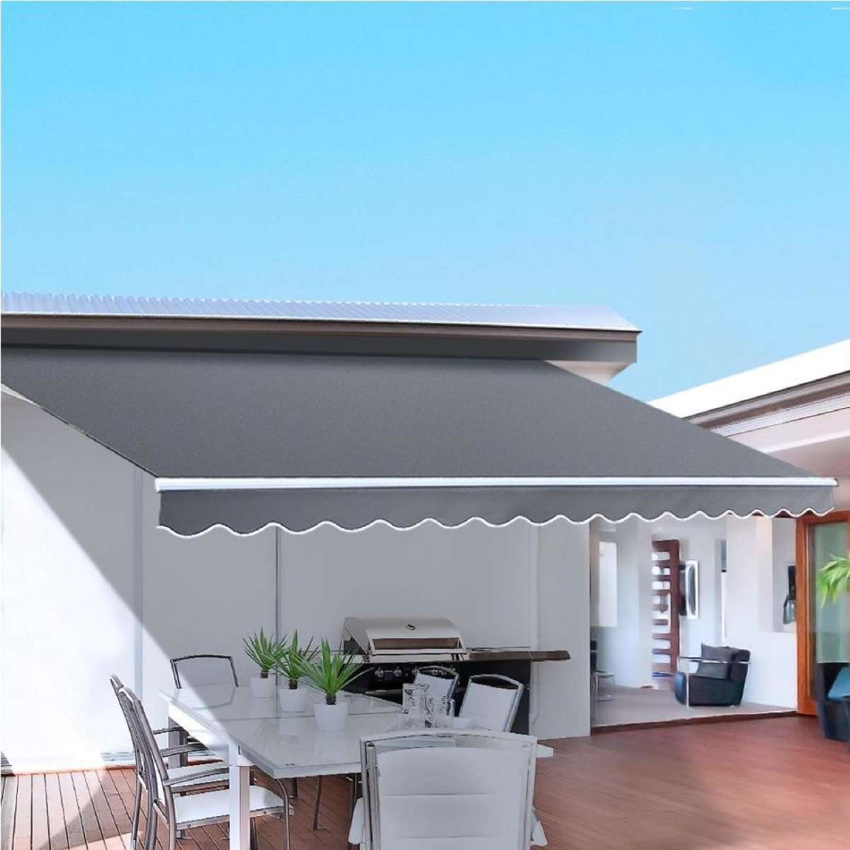 3Mx2.5M InstaHut Folding Arm Awning Outdoor Awning Retractable Canopy Grey