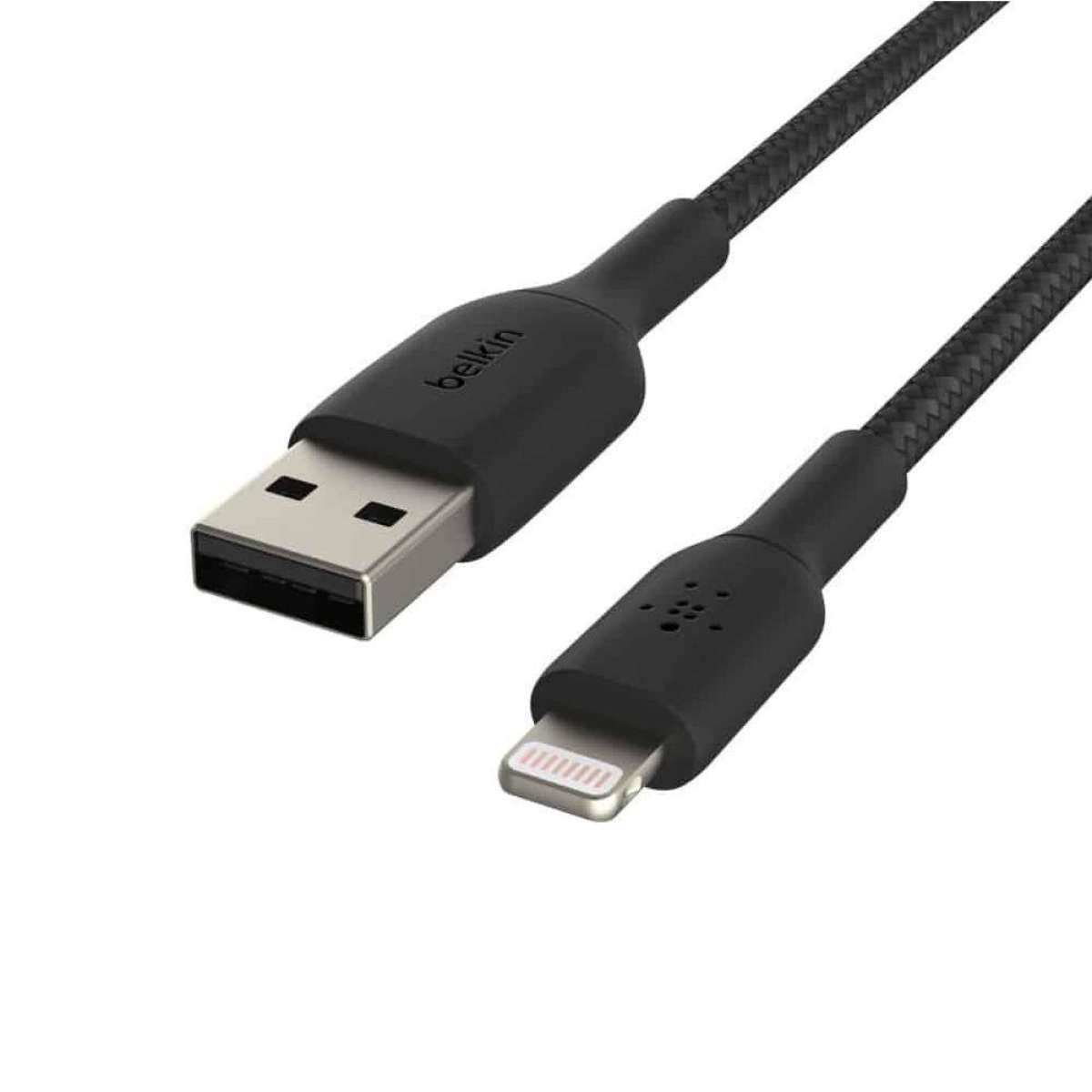 Belkin BoostCharge Braided Lightning to USB-A Cable (15cm/6in) - Black (CAA002bt0MBK), 12W, 480Mbps Data Transfer, Tested to withstand 10,000+ bends