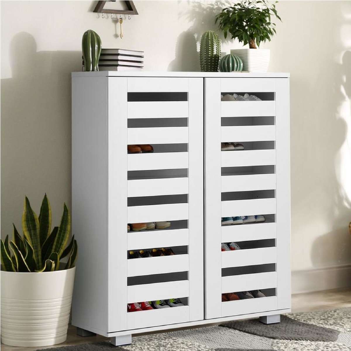 ALFORDSON Shoe Cabinet - Glenn Storage Organiser 21 Pairs (White)
