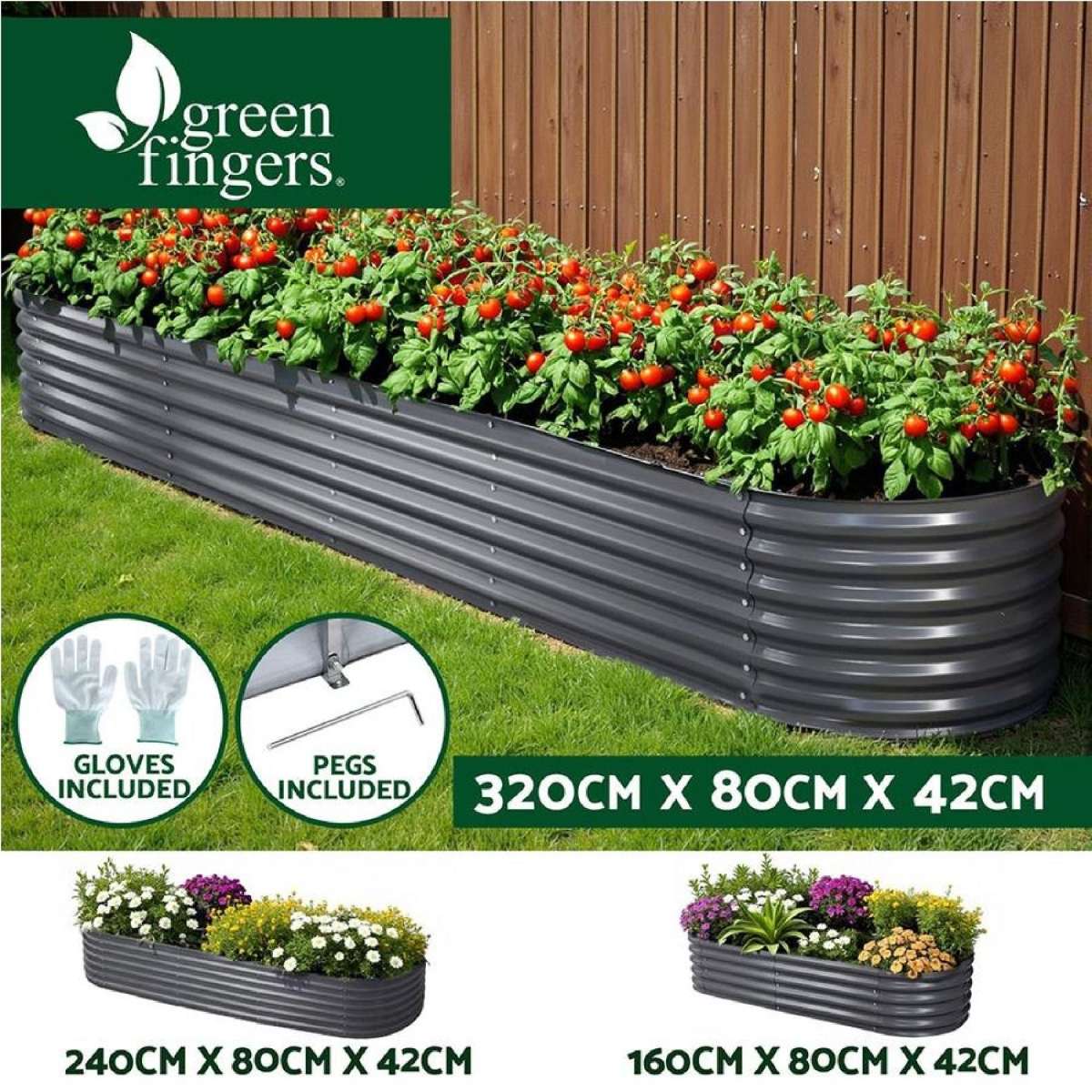 Green Fingers Garden Bed Kit Galvanised Steel Raised Garden Beds Kit Planter Oval 320X80X42CM