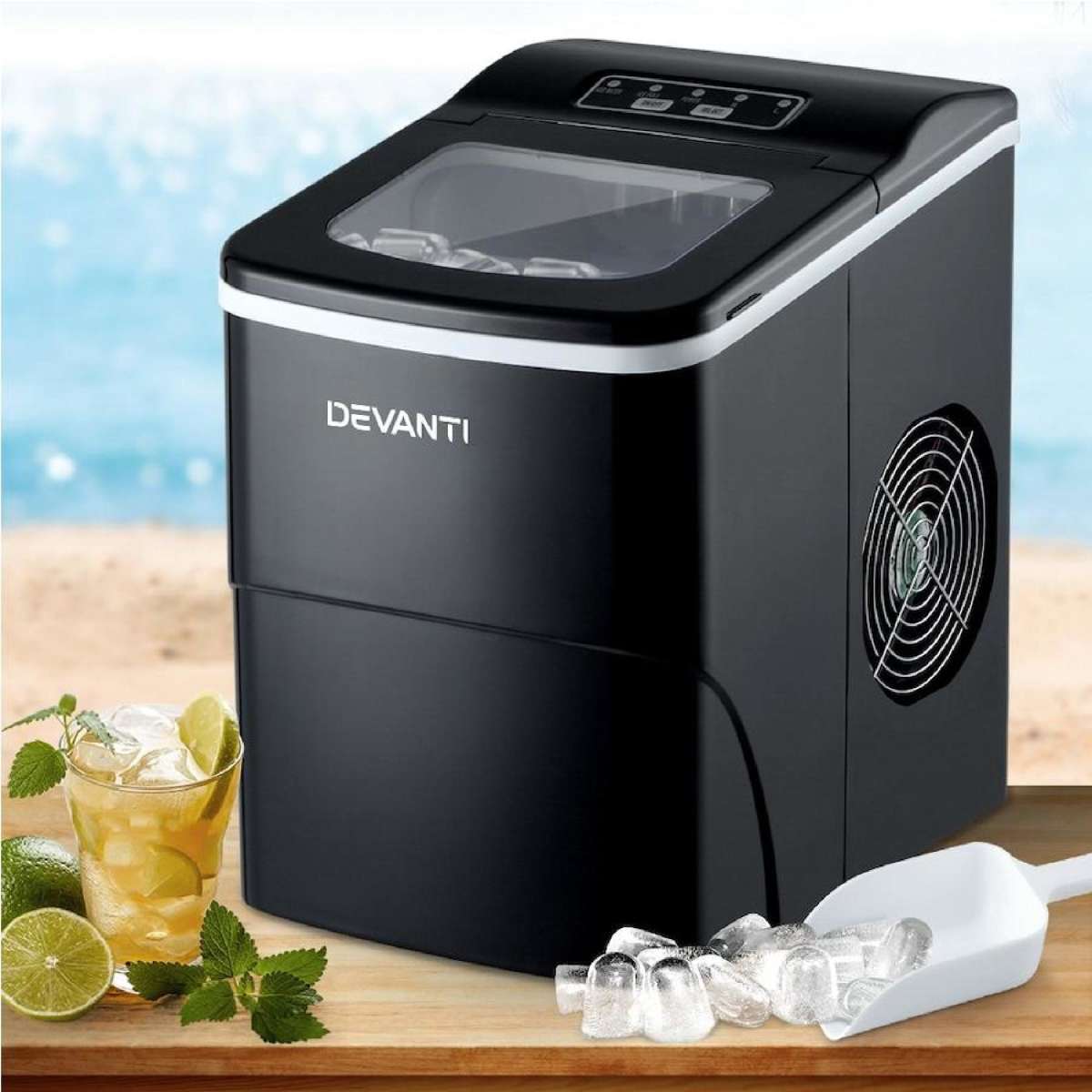 Devanti 2L Ice Maker Ice Cube Machine Portable (Black, Red, Silver) Black