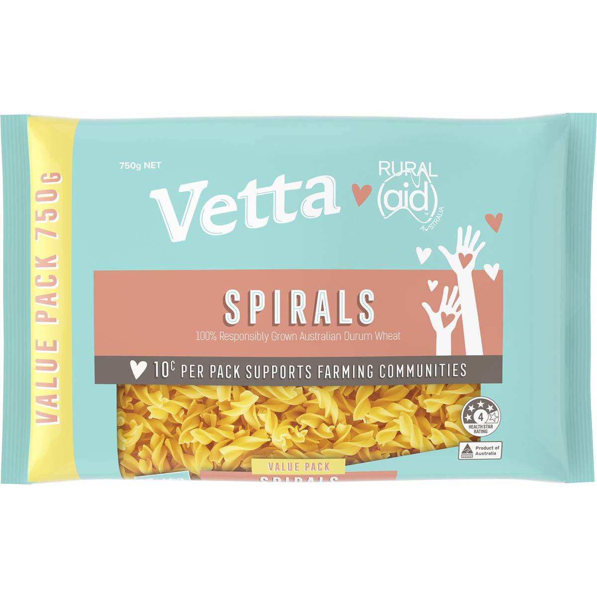 Calories in Vetta Rural Aid Spirals Pasta Value Pack