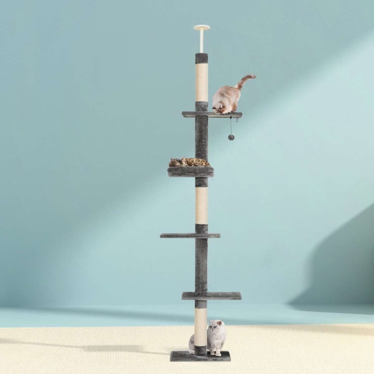i.Pet 290cm Cat Tree Scratching Post For Large Cat Scratcher Hammock Tower House - Grey
