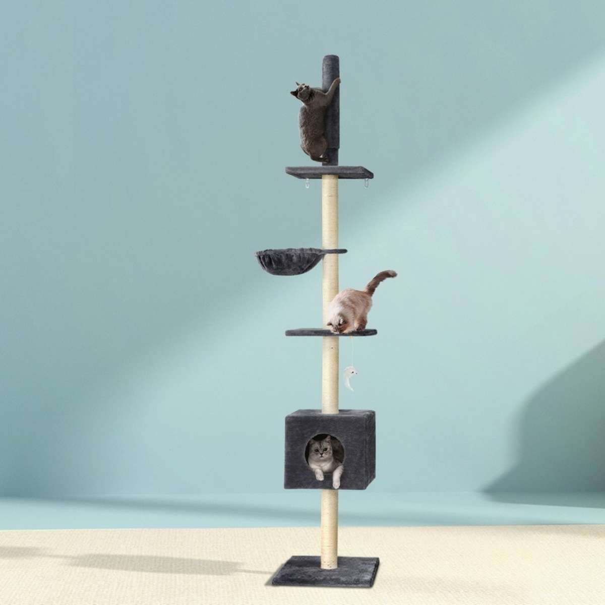 i.Pet 290cm Cat Tree Scratching Post For Large Cat Tree Hammock Tower House - Grey