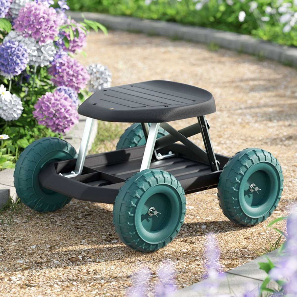 200kg Gardeon Garden Cart Rolling Stool with Wheels Gardening Helper Seat Farm Yard