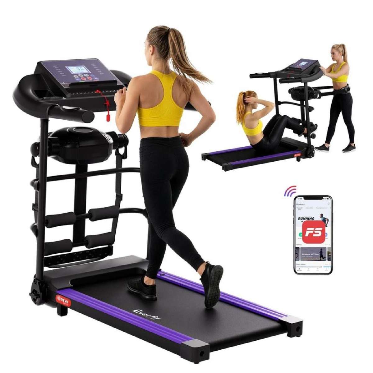 Everfit 45cm Belt Treadmill 5 in 1 Foldable Treadmills for Home with Sit Up Bar Massage Belt APP