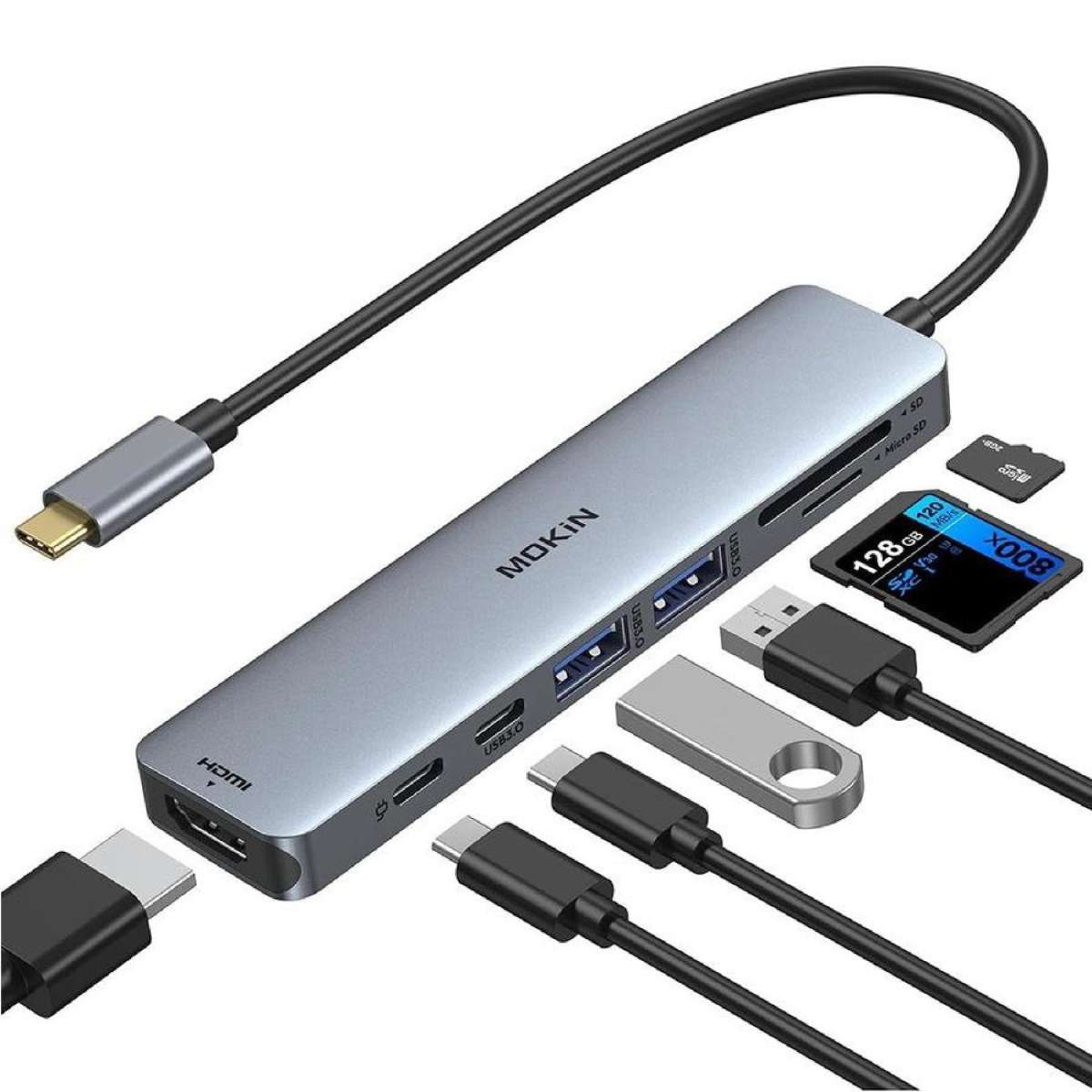MOKiN USB C Hub HDMI Adapter for MacBook Pro/Air 6 in 1 USB C Dongle Card Reader