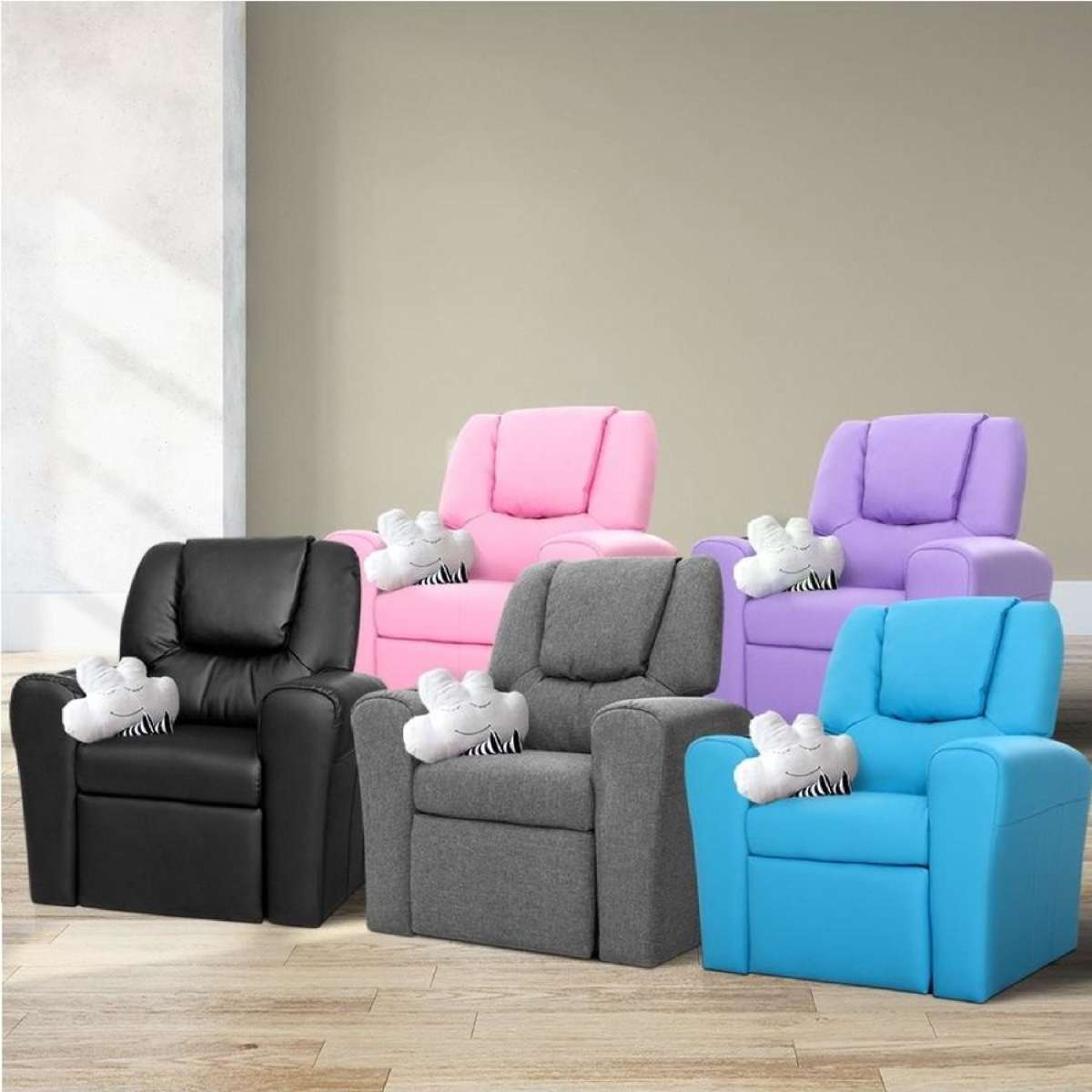 Keezi Kids Recliner Chair Leather Linen Soft Sofa Lounge Couch Children Armchair Pink