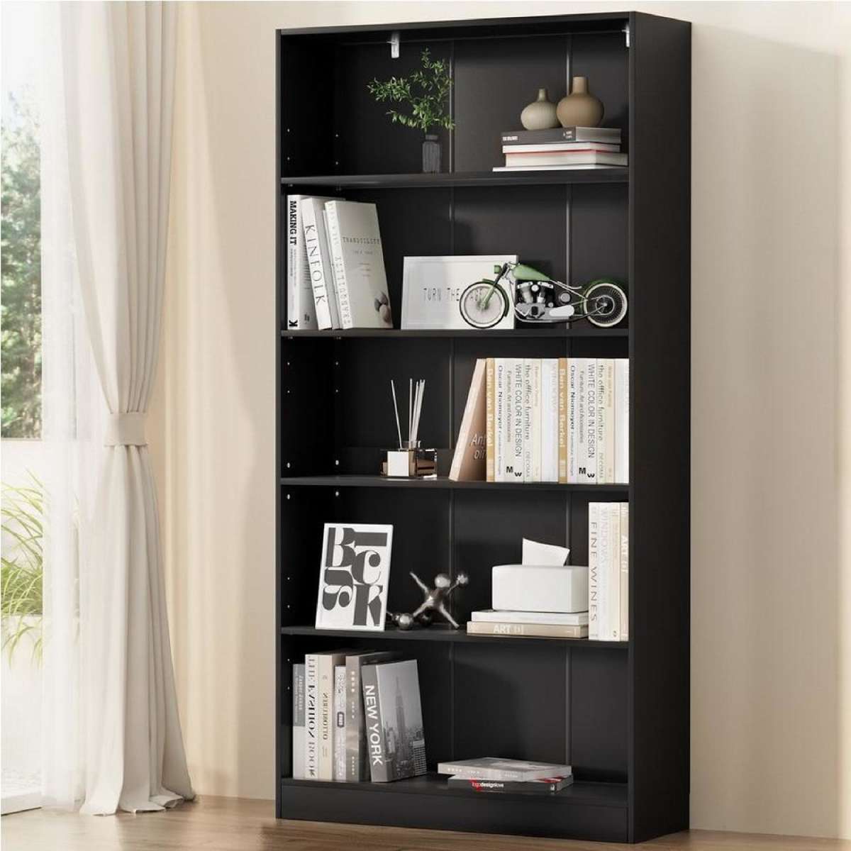 182cm Artiss 5 Tiers Bookshelf Black