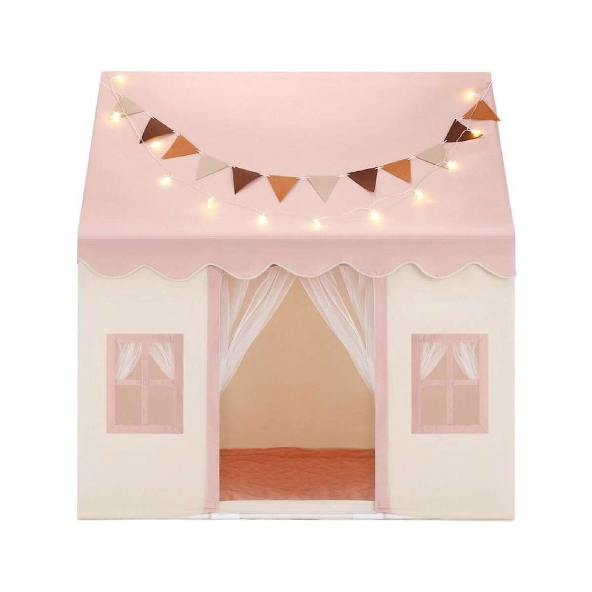 Kids Playhouse Play Tent Childrens Toys Princess Castle Pink Boys Girls Indoor Outdoor Room House with Mat Star Lights Banner 1 Door 3 Windows