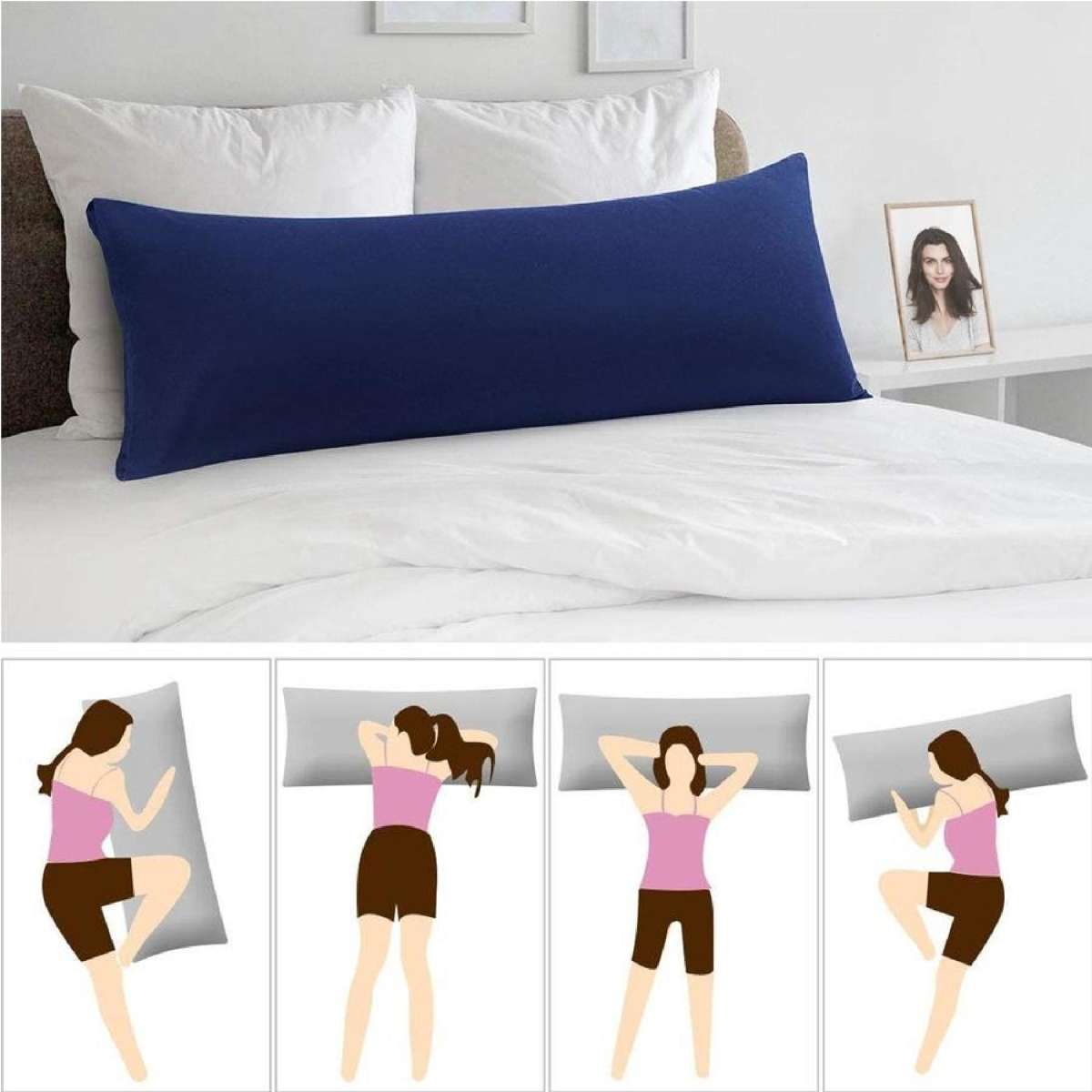 LINENOVA 2000TC Body Pillowcase Long Body Pillow Cover - 1 Pack Navy