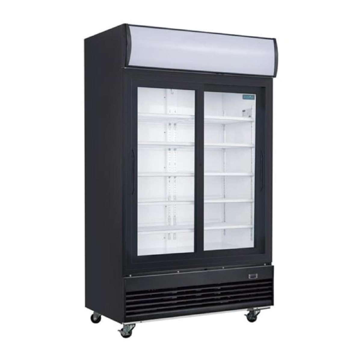 Polar G-Series Upright Display Cooler with Light Box Double Sliding Door - Black- Commercial