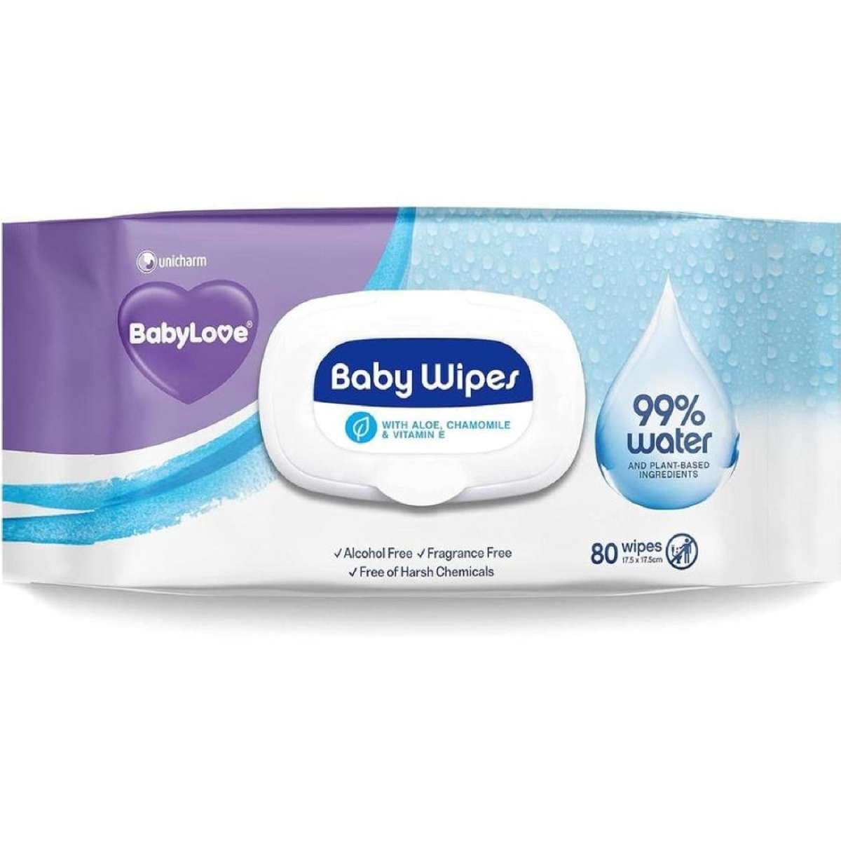 BabyLove 480 Piece (6 Pack x 80) 99% Water & Plant-Based Ingredients Hypoallergenic Baby Wipes