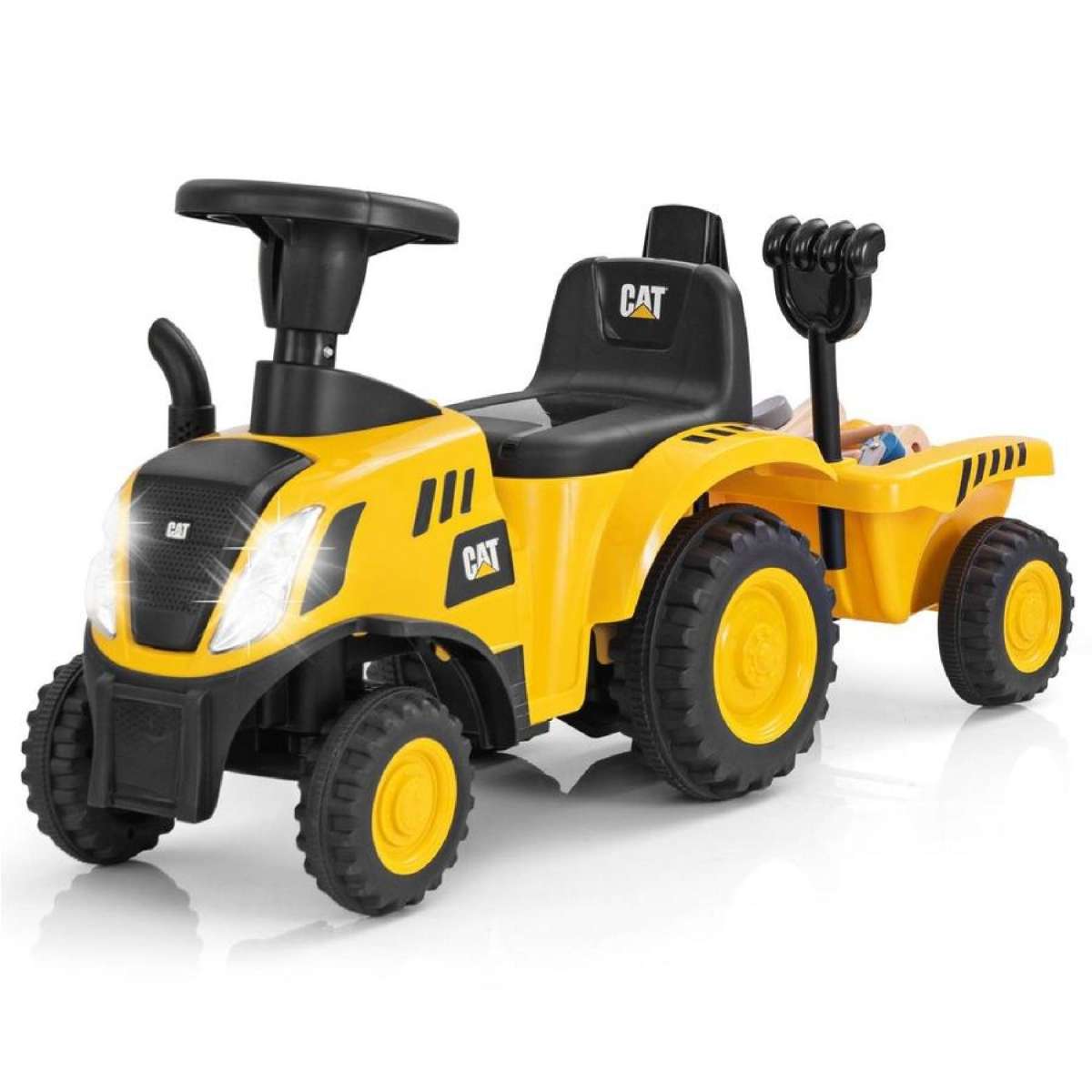 Costway Battery-Operated Sliding Tractor Toy Ride On Tractor w/Beach Rake & Shovel Yellow