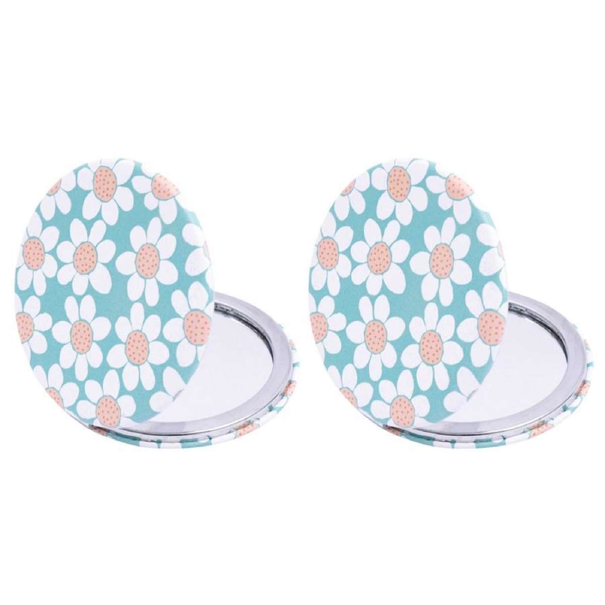 2x Splosh Handbag Accessories Compact Makeup/Cosmetic Mirror 7cm Round Daisy